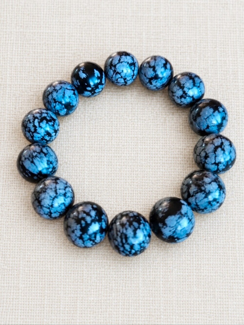 Black Snowflake Obsidian Beaded Bracelet, Stretch | Handmade